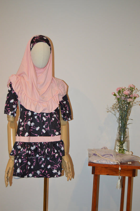 Girls Flower Dress and Matching Hijab Set