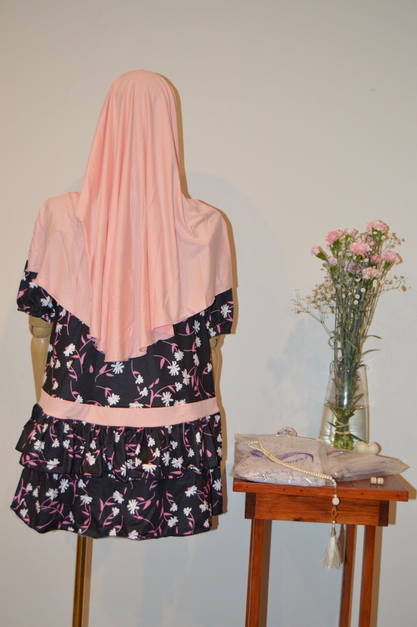 Girls Flower Dress and Matching Hijab Set