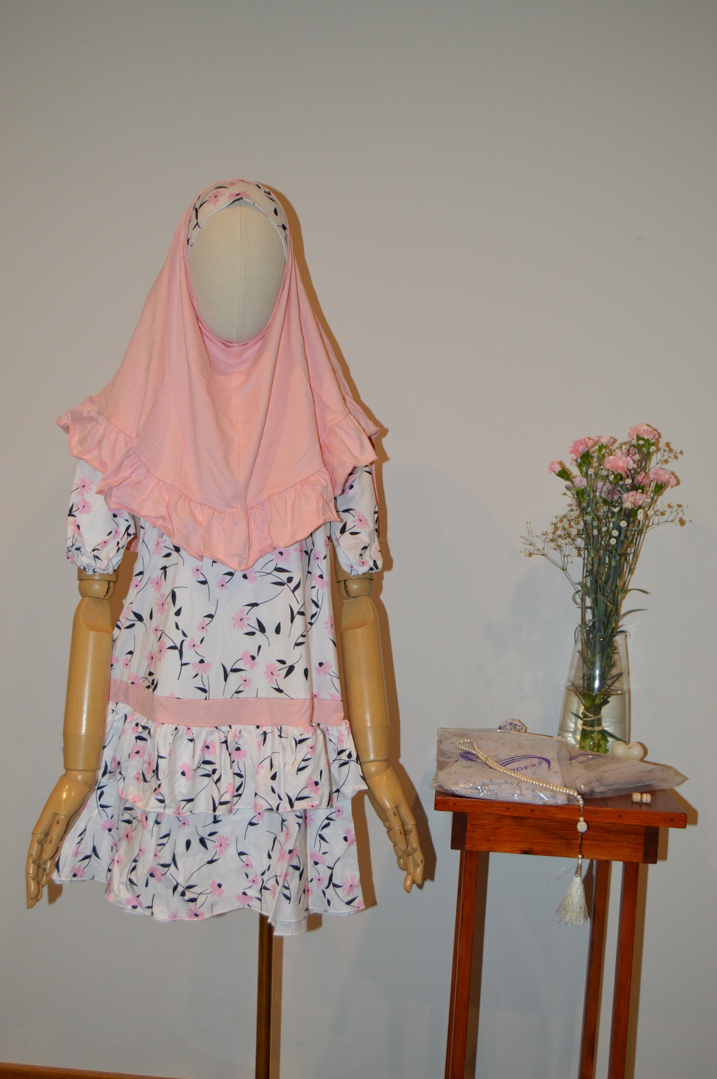 Girls Flower Dress and Matching Hijab Set